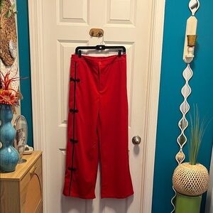 Red Wide-Leg Pants with Black Accents Never Worn!